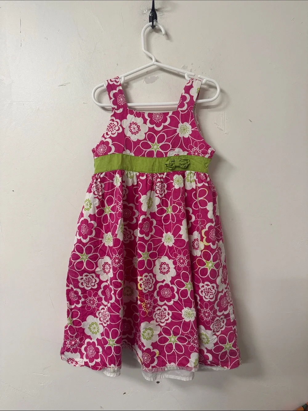 Carter's Bright Pink Floral Sundress with Green Accent